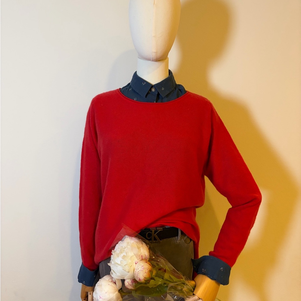 Red Cashmere Blend Tunic Sweater Size L